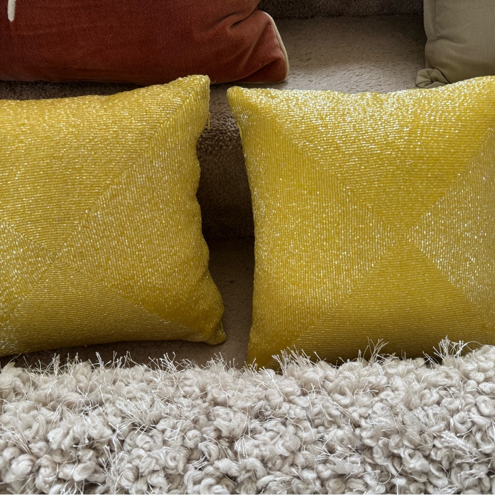 Yellow Beaded Decorative Throw Pillows